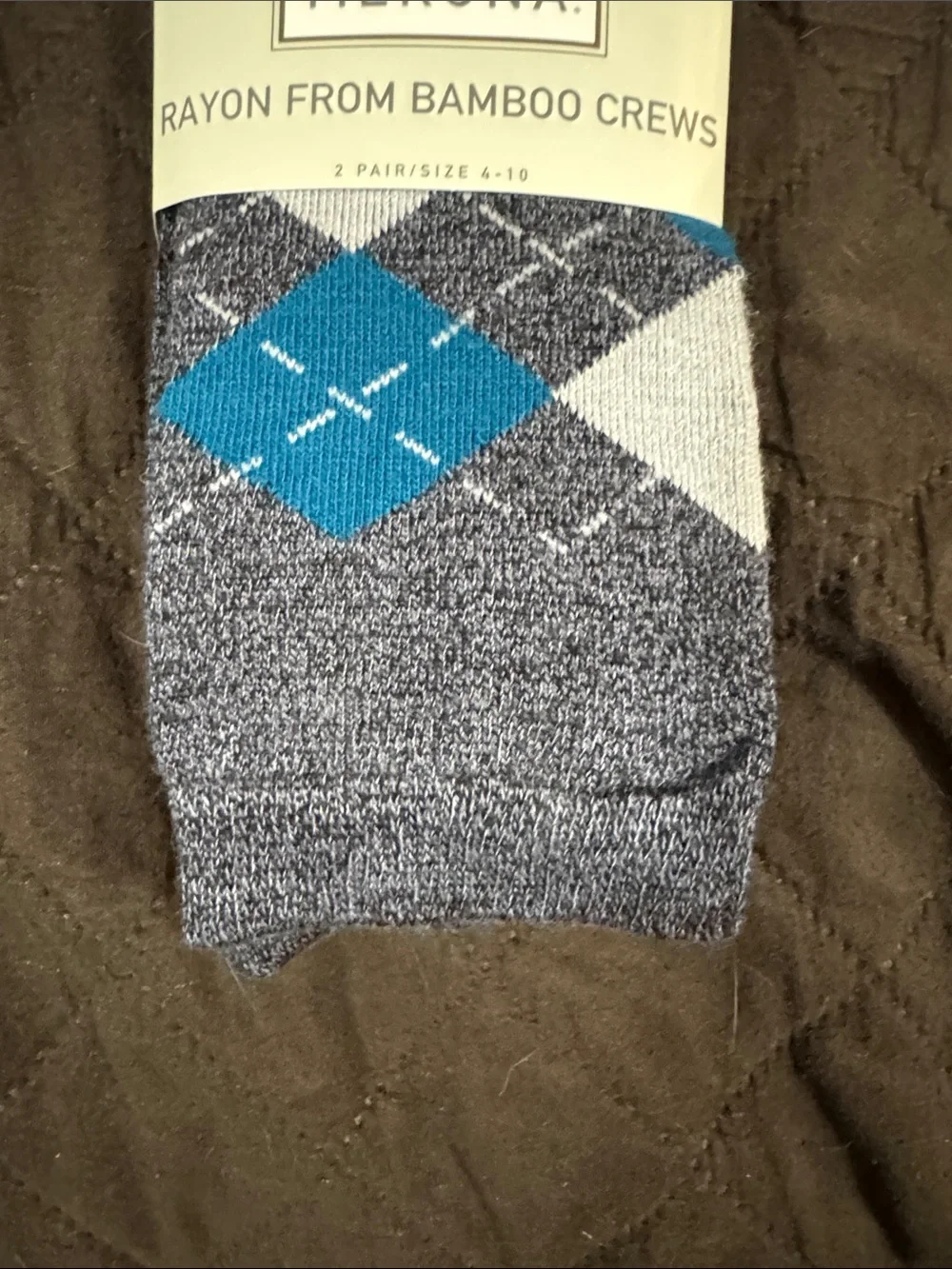 Merona Gray and Blue Argyle Rayon Bamboo Crew Socks